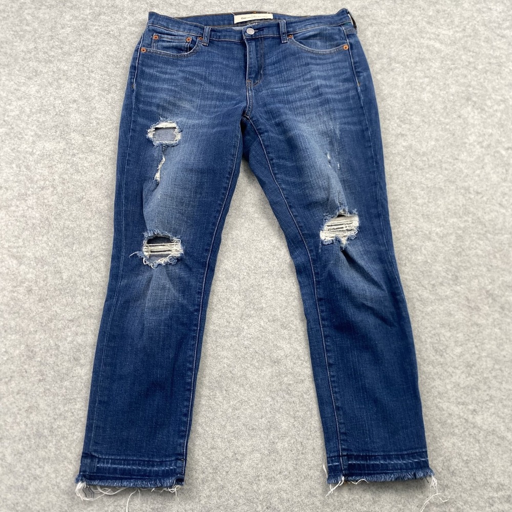 Gap 1969 Best Girlfriend Jeans Womens 29 (33x25) Blue Distressed Raw Hem *STAIN*